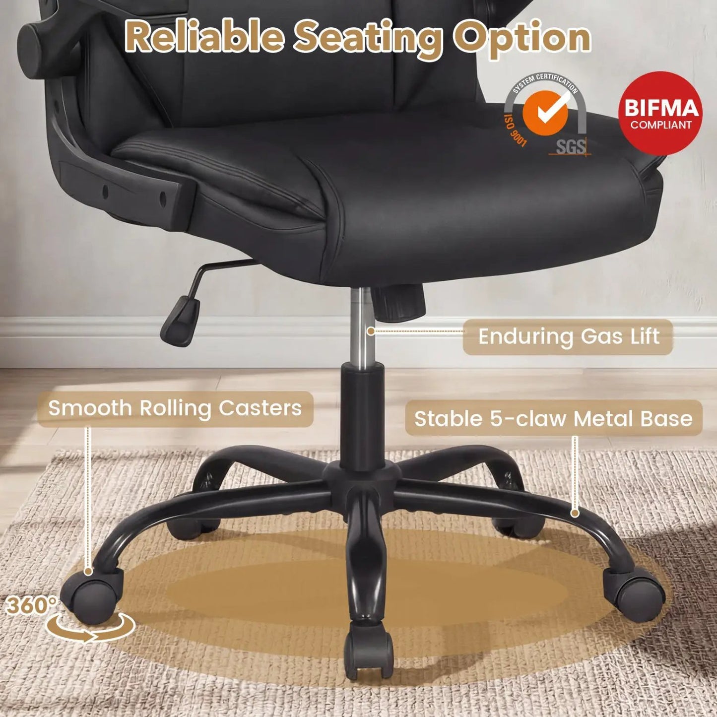 Ergonomic Leather Office Chair Flip Up Armrests