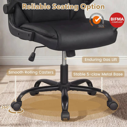 Ergonomic Leather Office Chair Flip Up Armrests
