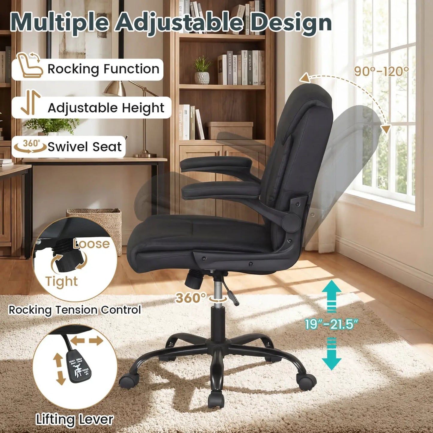 Ergonomic Leather Office Chair Flip Up Armrests