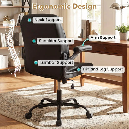 Ergonomic Leather Office Chair Flip Up Armrests