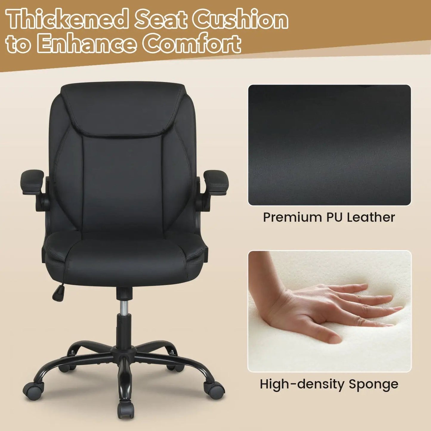 Ergonomic Leather Office Chair Flip Up Armrests