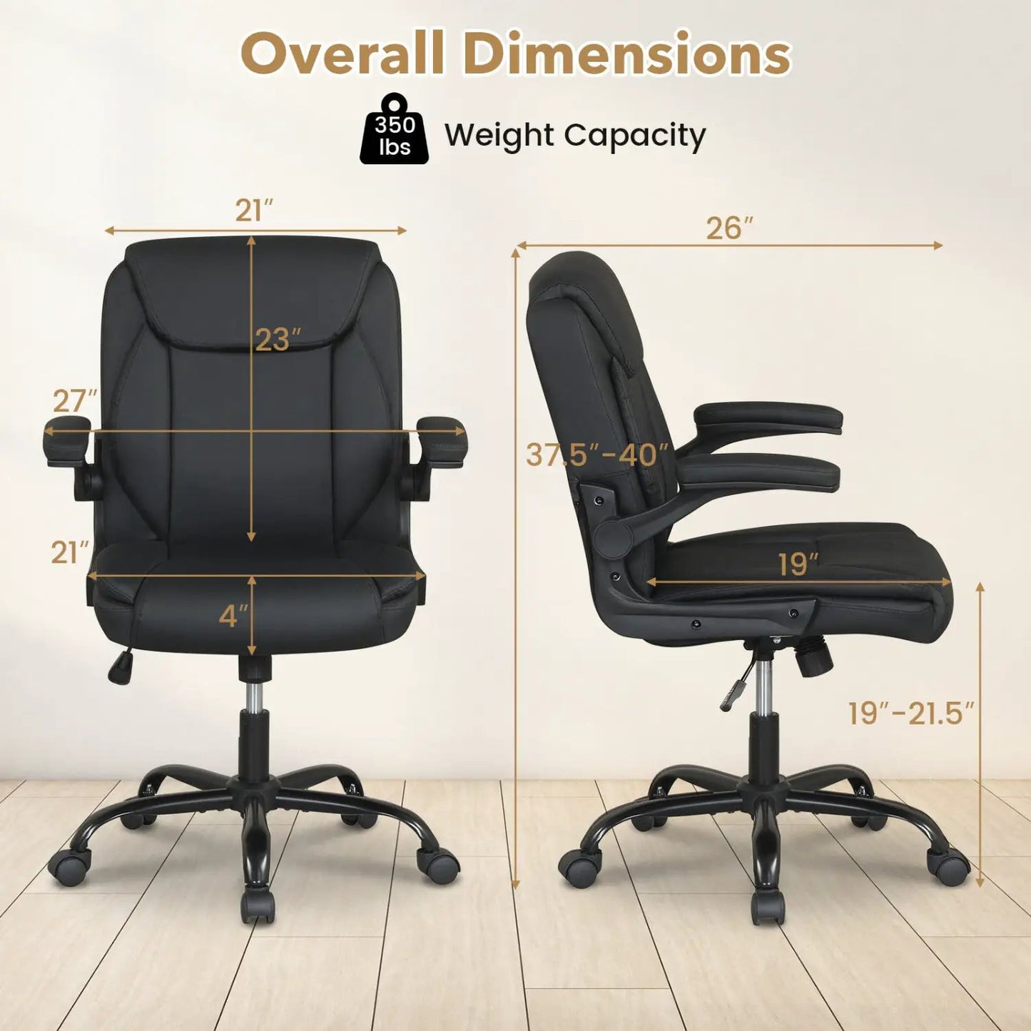 Ergonomic Leather Office Chair Flip Up Armrests