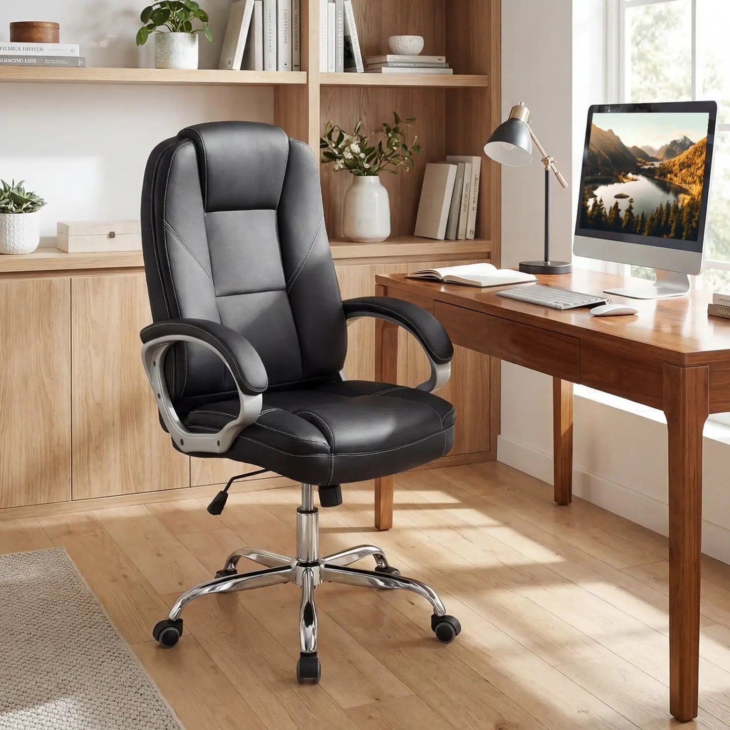 Ergonomic Leather Office Chair With Armrests