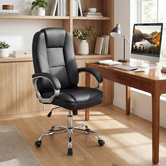Ergonomic Leather Office Chair With Armrests