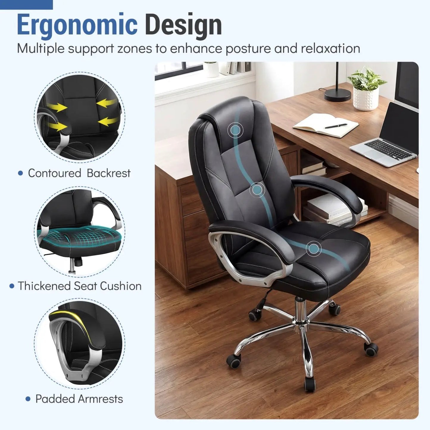 Ergonomic Leather Office Chair With Armrests