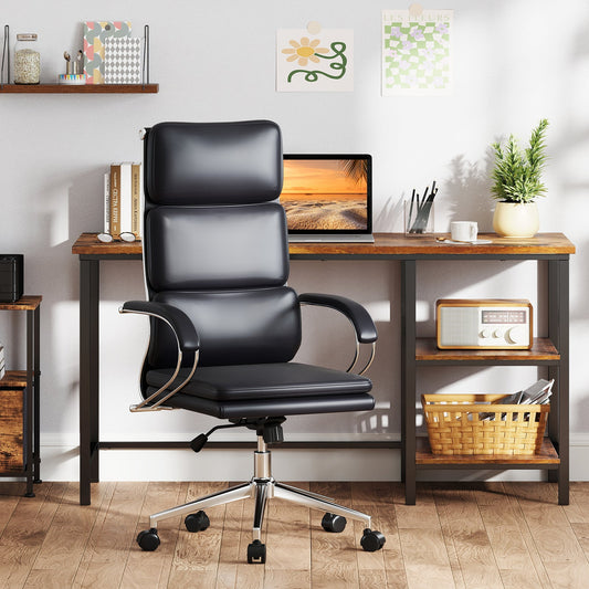 Ergonomic Leather Office Chair with Adjustable Height and Rocking Function-Black - Tampa Home & Garden Store