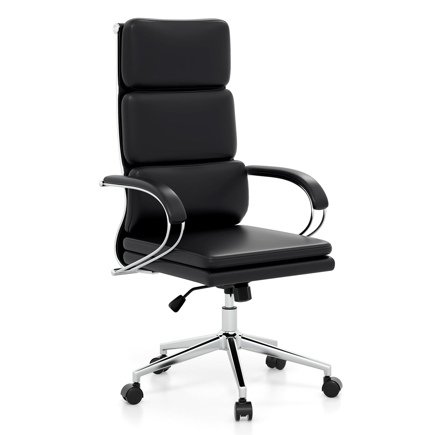 Silla ergonómica de oficina de piel con altura ajustable y función de balanceo - Negra