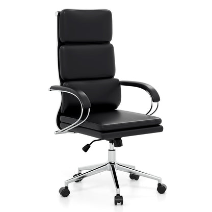 Silla ergonómica de oficina de piel con altura ajustable y función de balanceo - Negra