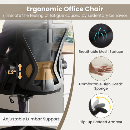 Ergonomic Mesh Office Chair with Adjustable Lumbar Support and Flip-up Armrests-Black