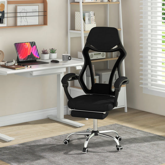 Ergonomic Mesh Office Chair with Footrest and Tilting Backrest-Black - Tampa Home & Garden Store