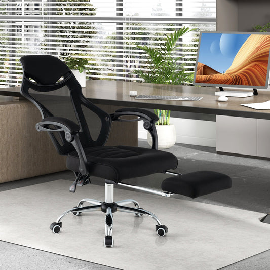 Ergonomic Mesh Office Chair with Footrest and Tilting Backrest-Black - Tampa Home & Garden Store
