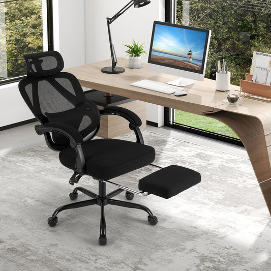 Ergonomic Office Chair High Back Mesh Desk Chair with Retractable Footrest-Black - Tampa Home & Garden Store