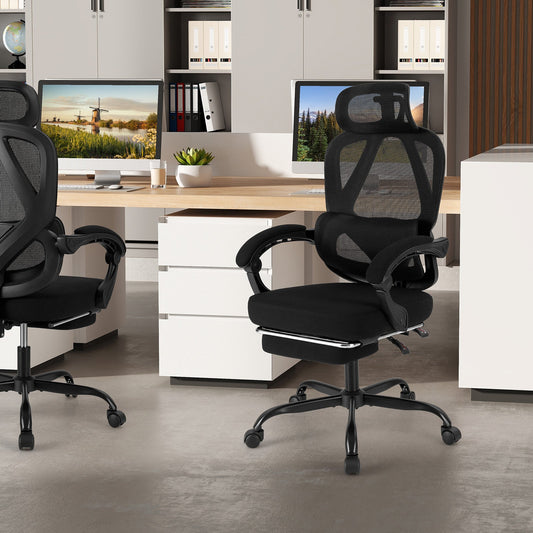 Ergonomic Office Chair High Back Mesh Desk Chair with Retractable Footrest-Black - Tampa Home & Garden Store