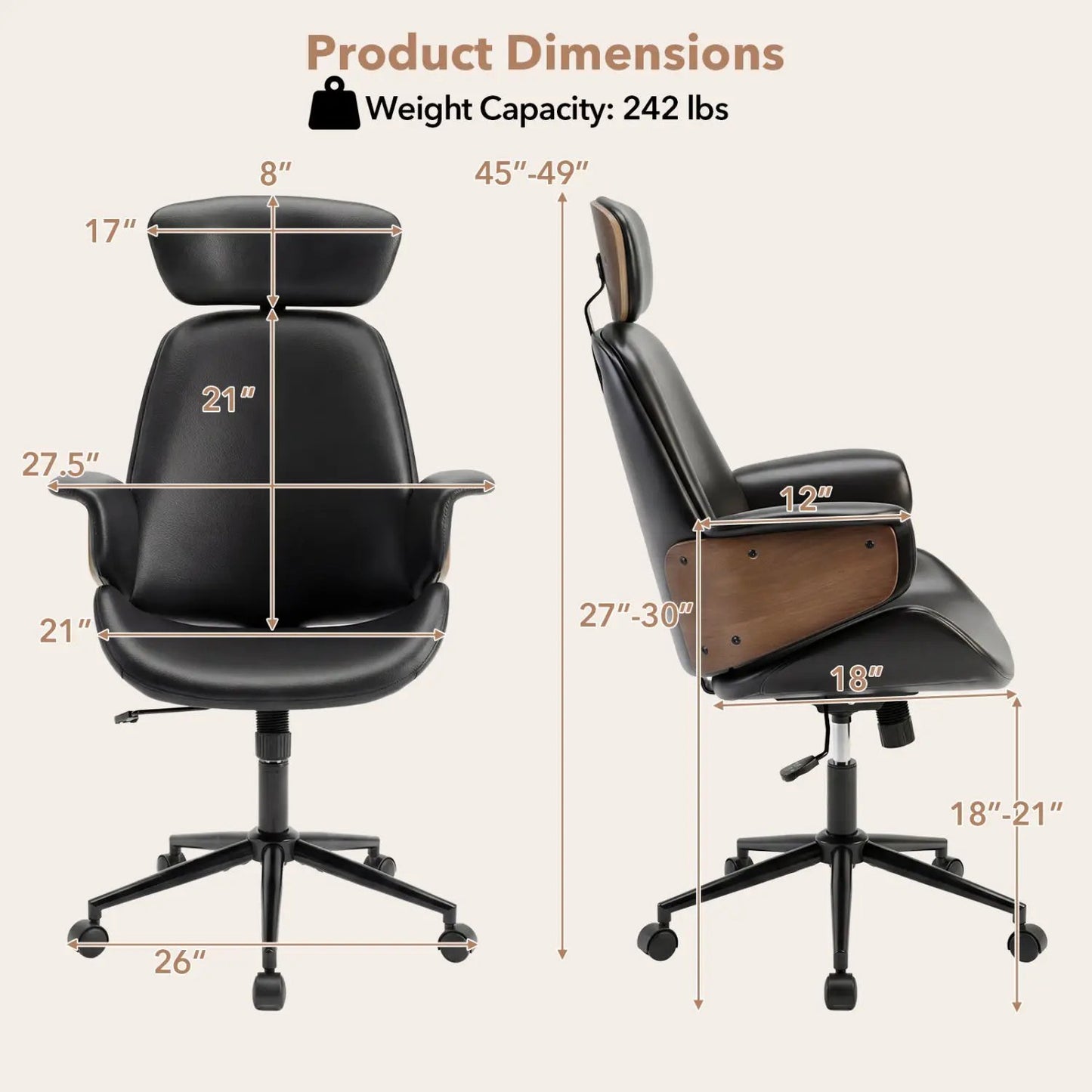 Ergonomic Office Chair With Headrest and Height