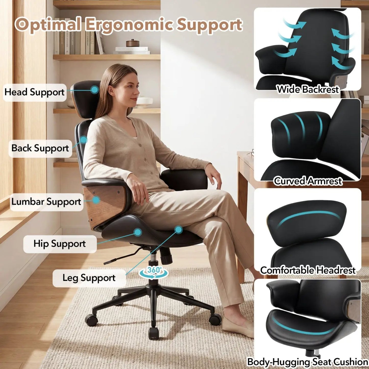 Ergonomic Office Chair With Headrest and Height
