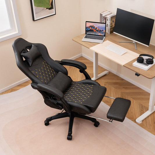 Ergonomic Video Game Computer Chair with Headrest and Lumbar Pillow-Black - Tampa Home & Garden Store