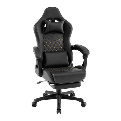 Silla de computadora ergonómica para videojuegos con reposacabezas y almohada lumbar, color negro