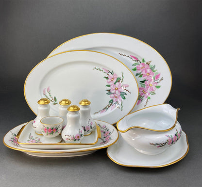 Eschenbach Baronet China Serving Set. Sauce Boat, Three Oval Platters, Egg Cup and Four Shakers with Tray. Germany. Holiday Celebration. - Tampa Home & Garden Store
