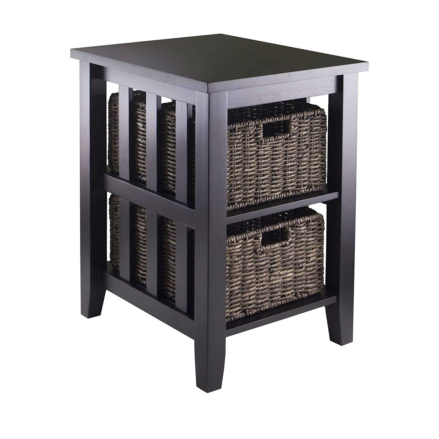 Espresso 3 Tier Accent Table with 2 Small Storage Baskets - Tampa Home & Garden Store