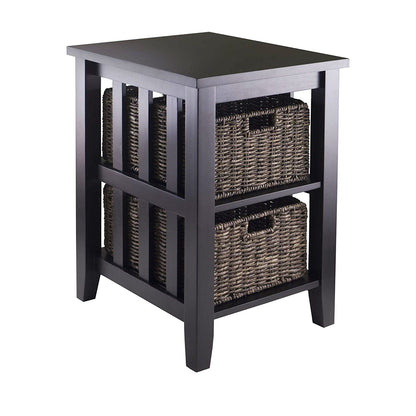 Espresso 3 Tier Accent Table with 2 Small Storage Baskets - Tampa Home & Garden Store