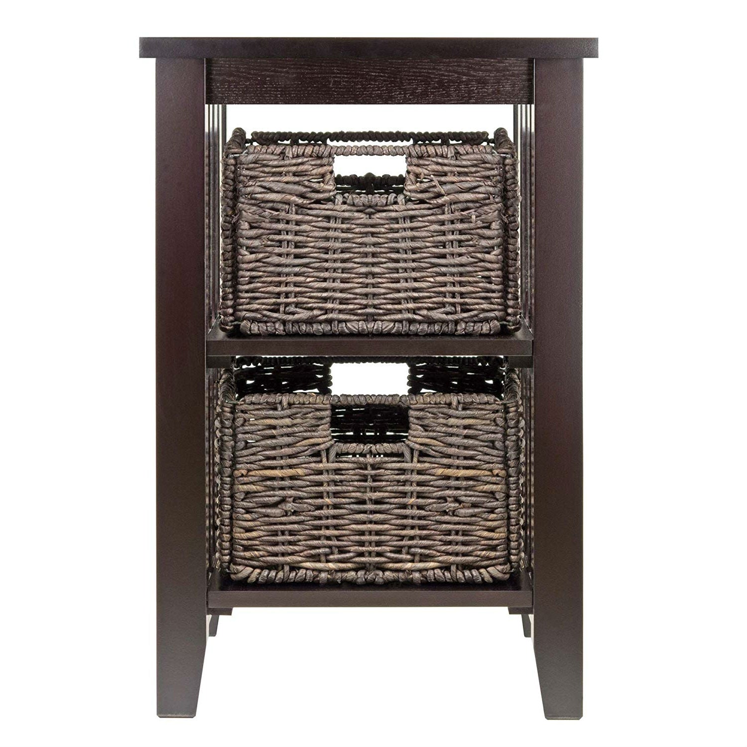 Espresso 3 Tier Accent Table with 2 Small Storage Baskets - Tampa Home & Garden Store
