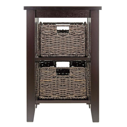 Espresso 3 Tier Accent Table with 2 Small Storage Baskets - Tampa Home & Garden Store