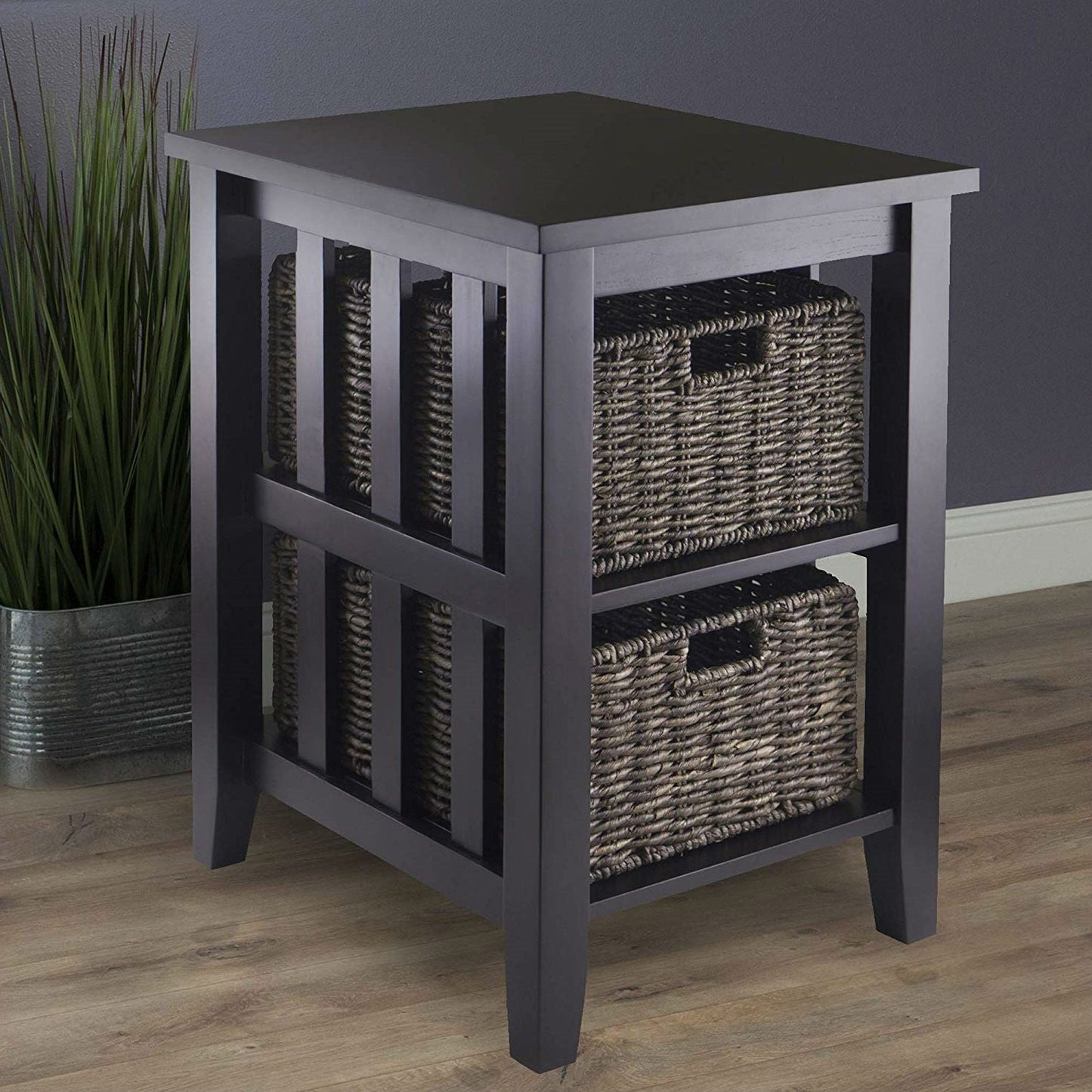 Espresso 3 Tier Accent Table with 2 Small Storage Baskets - Tampa Home & Garden Store