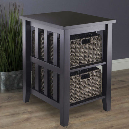 Espresso 3 Tier Accent Table with 2 Small Storage Baskets - Tampa Home & Garden Store