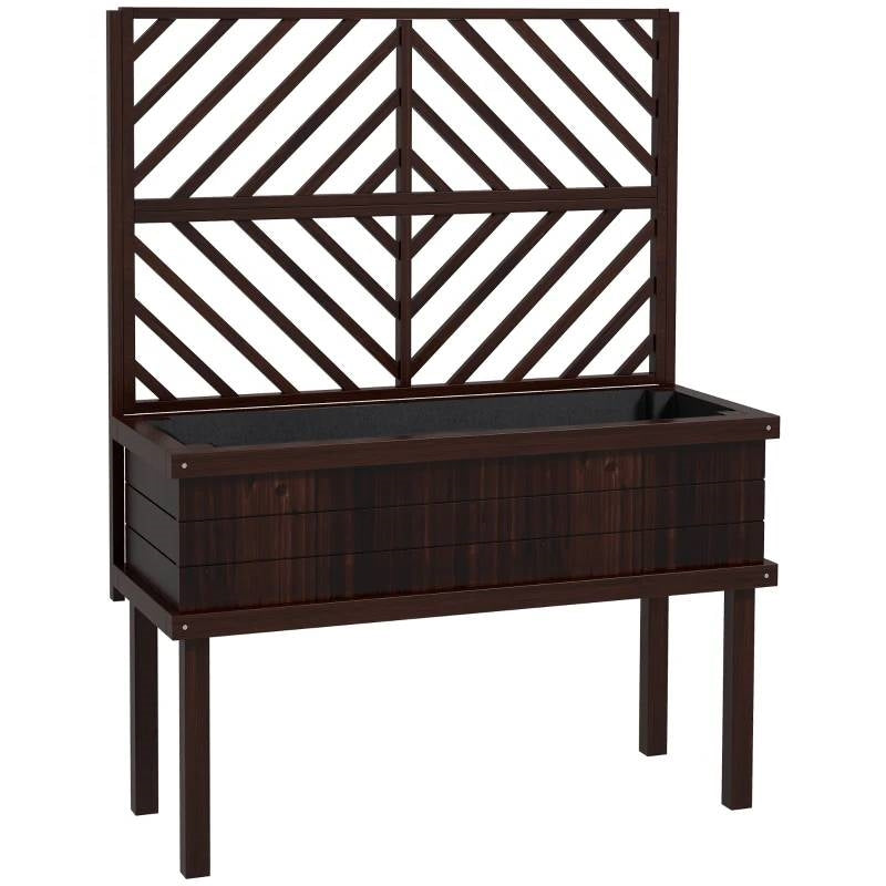Espresso Fir Wood Elevated Raised Garden Bed With Stylish Climbing Trellis - Tampa Home & Garden Store