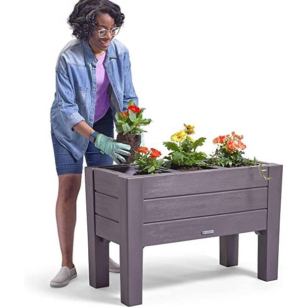 Espresso Rectangular Plastic Raised Garden Bed Planter Box with Removeable Trays - Tampa Home & Garden Store