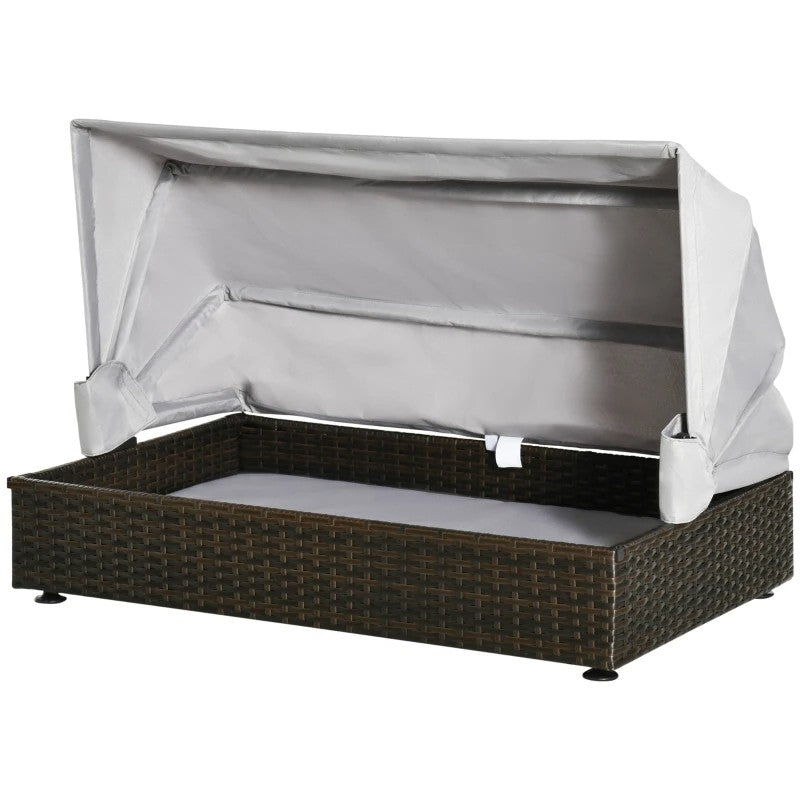 Espresso Wicker Foldable Canopy Raised Dog Bed House with 2 in Thick Cushion - Tampa Home & Garden Store