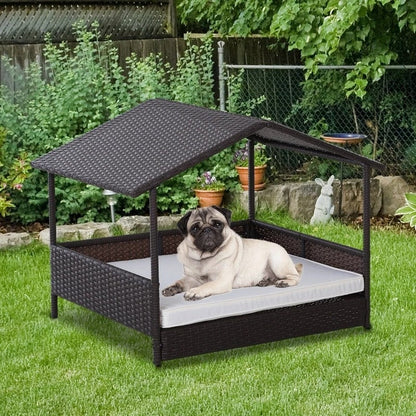 Espresso Wicker Weather Resistant Raised Dog Bed House with 2 in Thick Cushion - Tampa Home & Garden Store