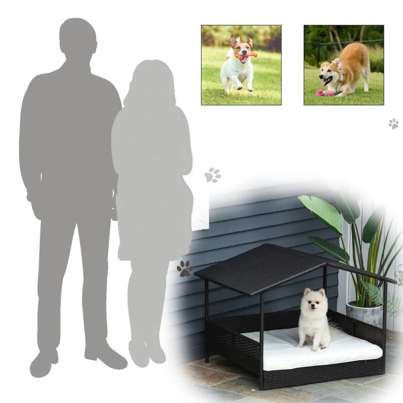 Espresso Wicker Weather Resistant Raised Dog Bed House with 2 in Thick Cushion - Tampa Home & Garden Store