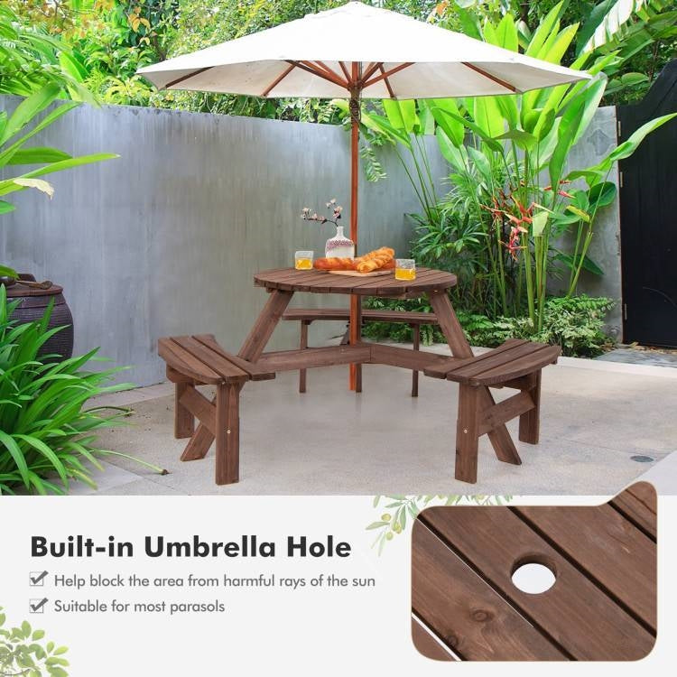 Espresso Wooden 6 Seater Picnic Table Umbrella Hole - Tampa Home & Garden Store