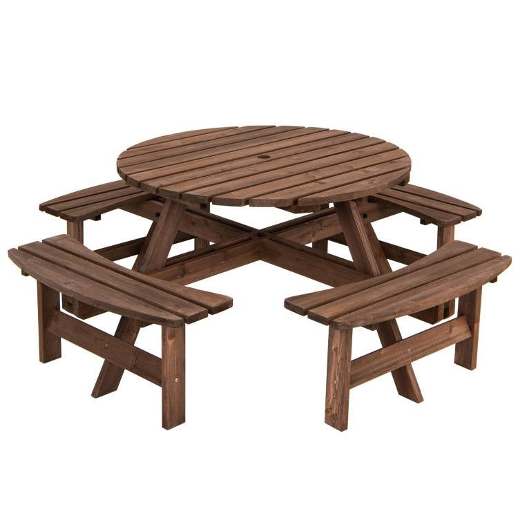 Espresso Wooden 8 Seater Picnic Table Umbrella Hole - Tampa Home & Garden Store
