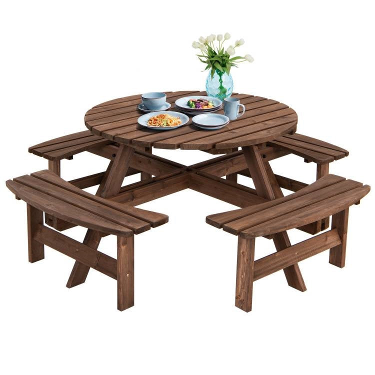 Espresso Wooden 8 Seater Picnic Table Umbrella Hole - Tampa Home & Garden Store