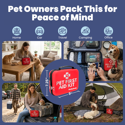 Rubyloo Pet First Aid Kit for dogs & cats in red case with white label, travel first aid kit on Tampa Home & Garden Store