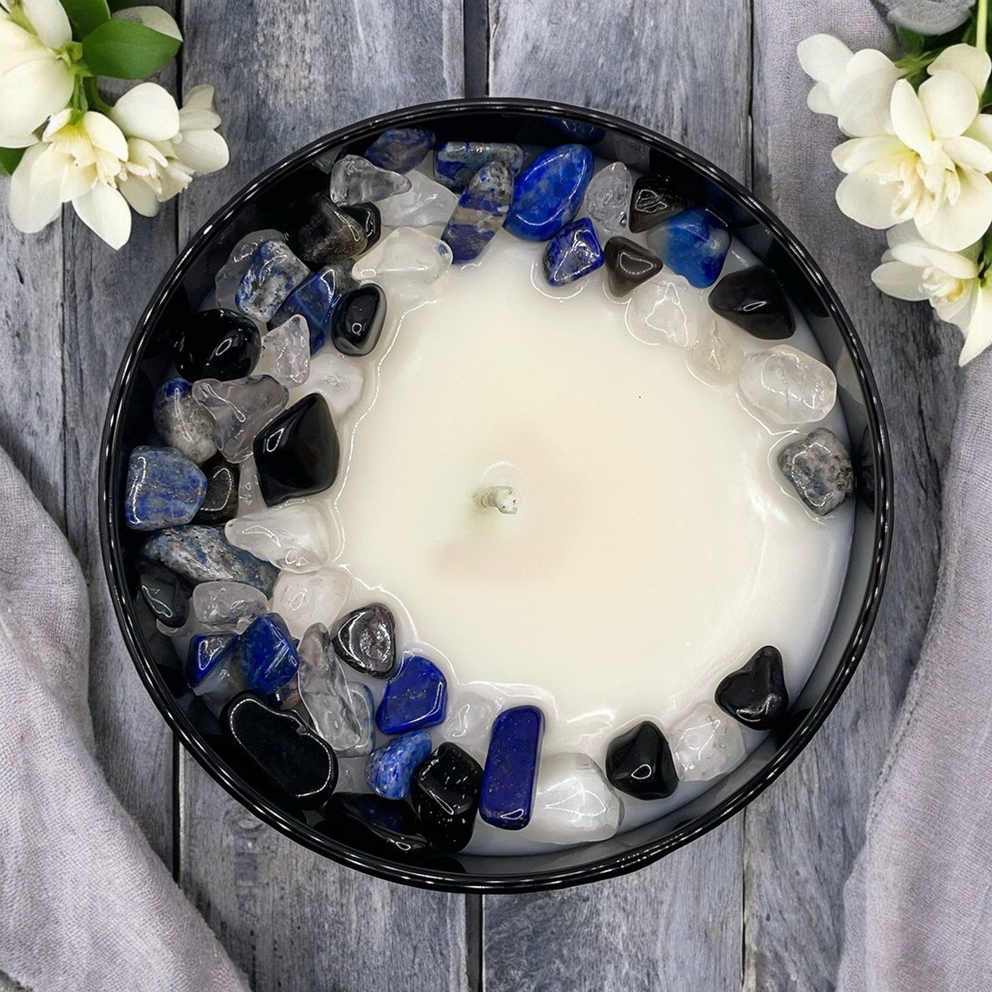 Eternal Blooms Crystal Candle with Black Obsidian, Lapis Lazuli, and Crystal Quartz | Coconut-Soy Wax Candle, 9oz - Tampa Home & Garden Store