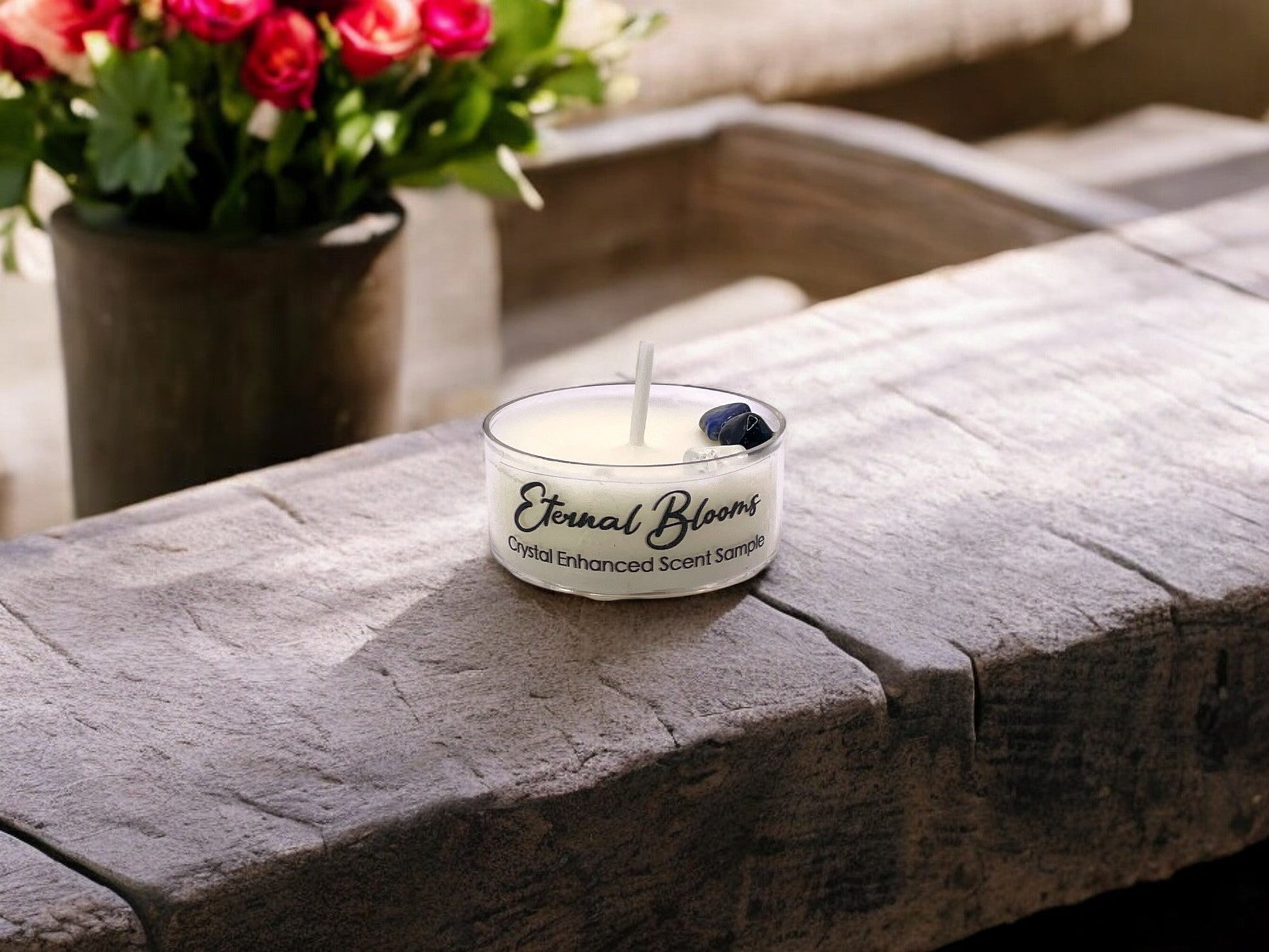 Eternal Blooms, Premium Coconut-Soy Wax Tea Light Crystal Candle, 1oz - Tampa Home & Garden Store