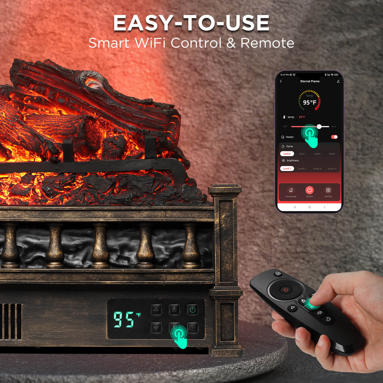 Eternal Flame EF26-LG Smart Electric Fireplace Logs, WiFi Enabled - Tampa Home & Garden Store
