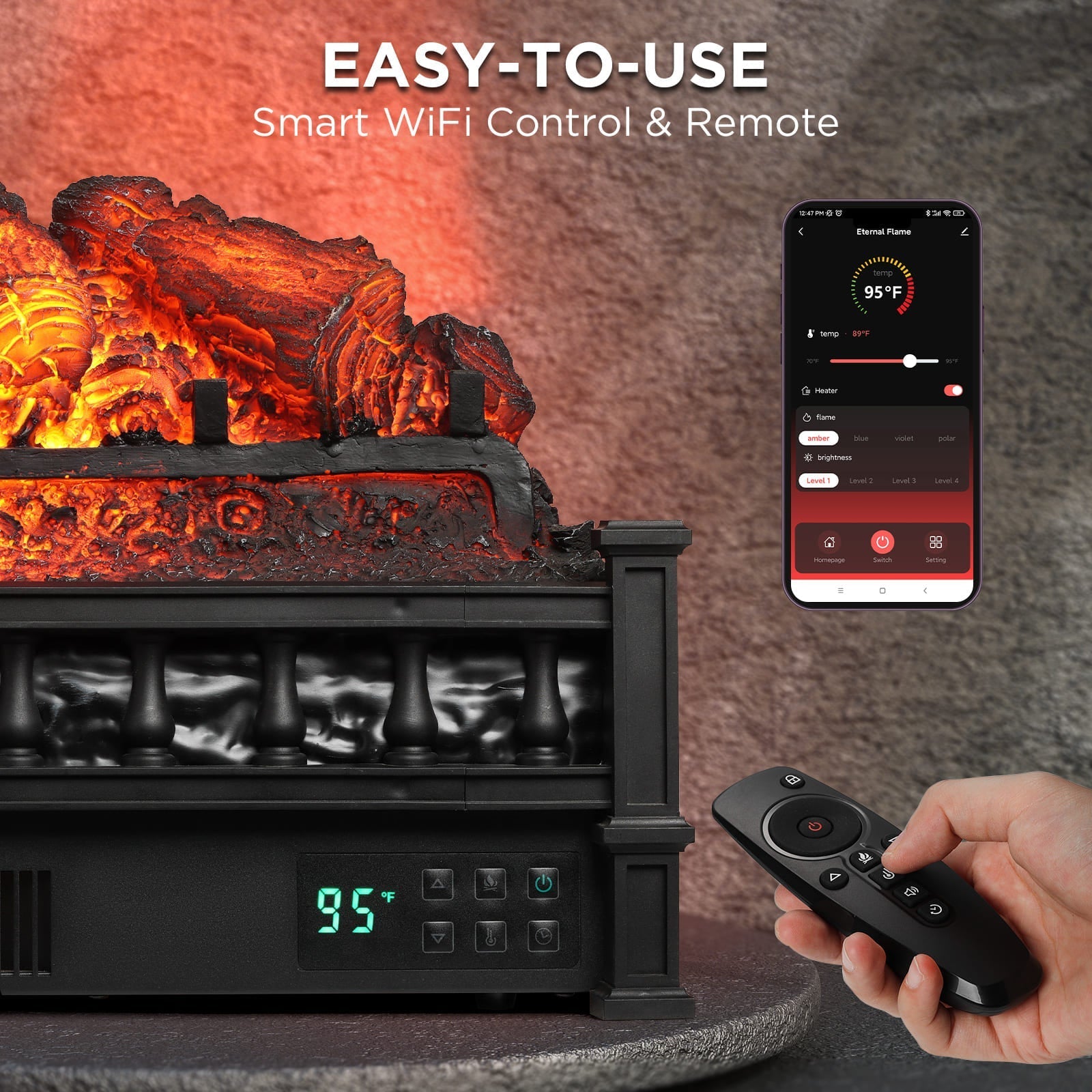 Eternal Flame EF26-PB Smart Electric Fireplace Logs, WiFi Enabled - Tampa Home & Garden Store