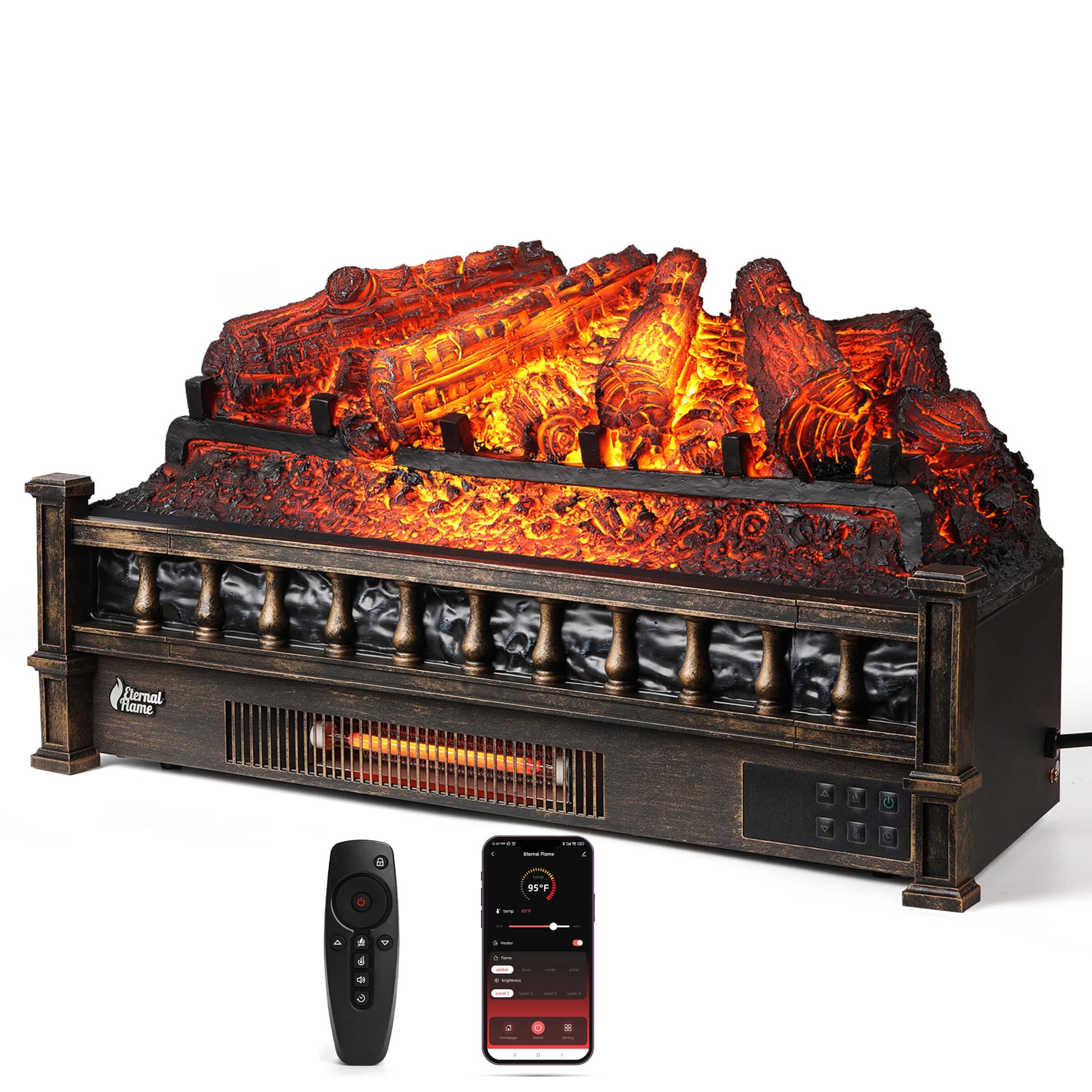 Eternal Flame EF26-PB Smart Electric Fireplace Logs, WiFi Enabled - Tampa Home & Garden Store