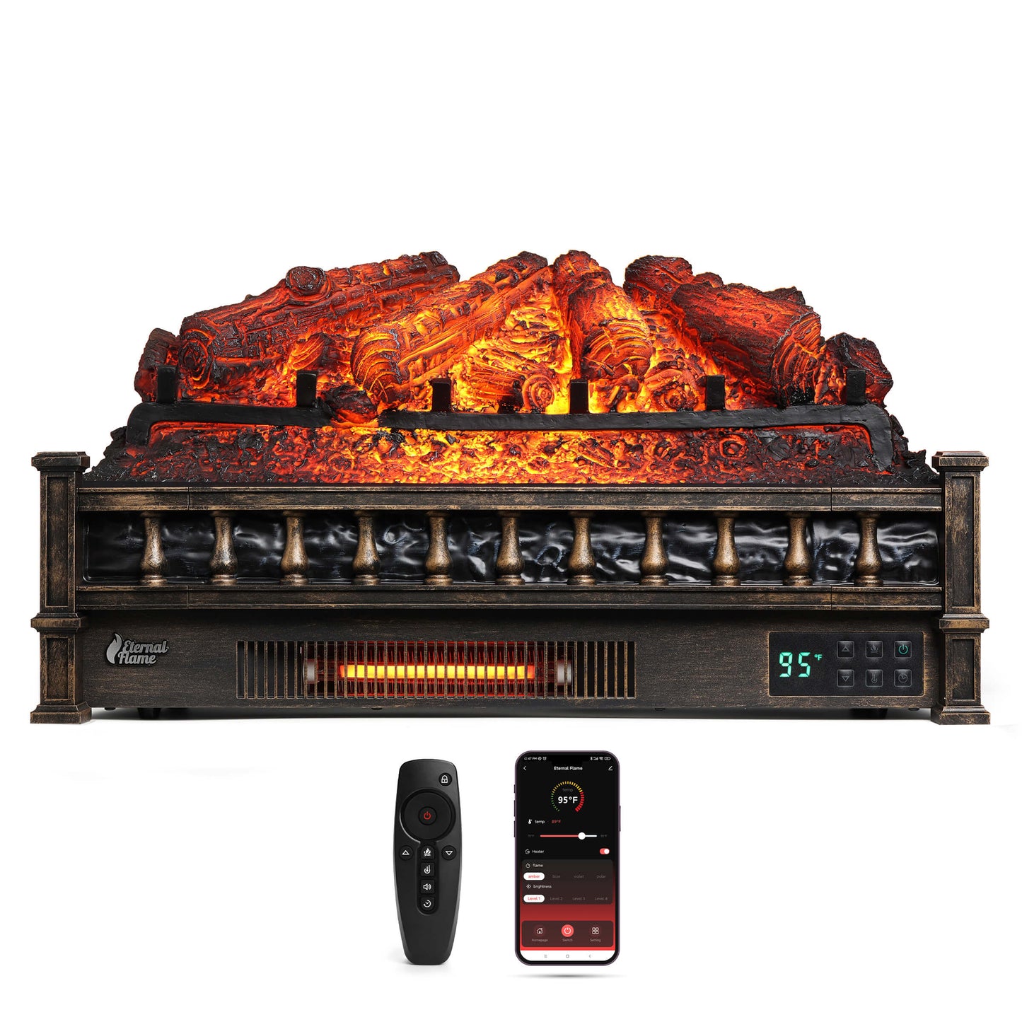 Eternal Flame EF26-PB Smart Electric Fireplace Logs, WiFi Enabled - Tampa Home & Garden Store
