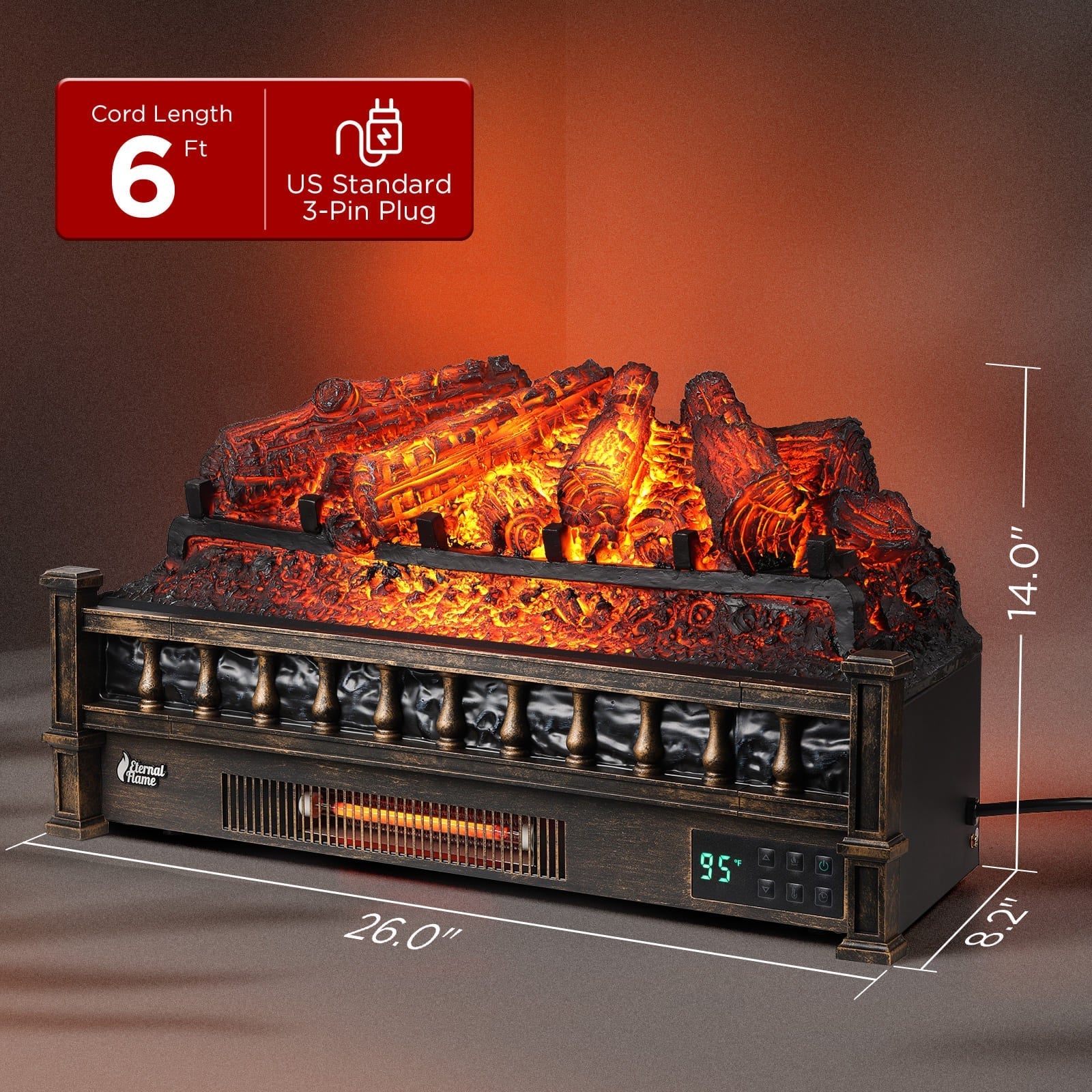 Eternal Flame EF26-PB Smart Electric Fireplace Logs, WiFi Enabled - Tampa Home & Garden Store