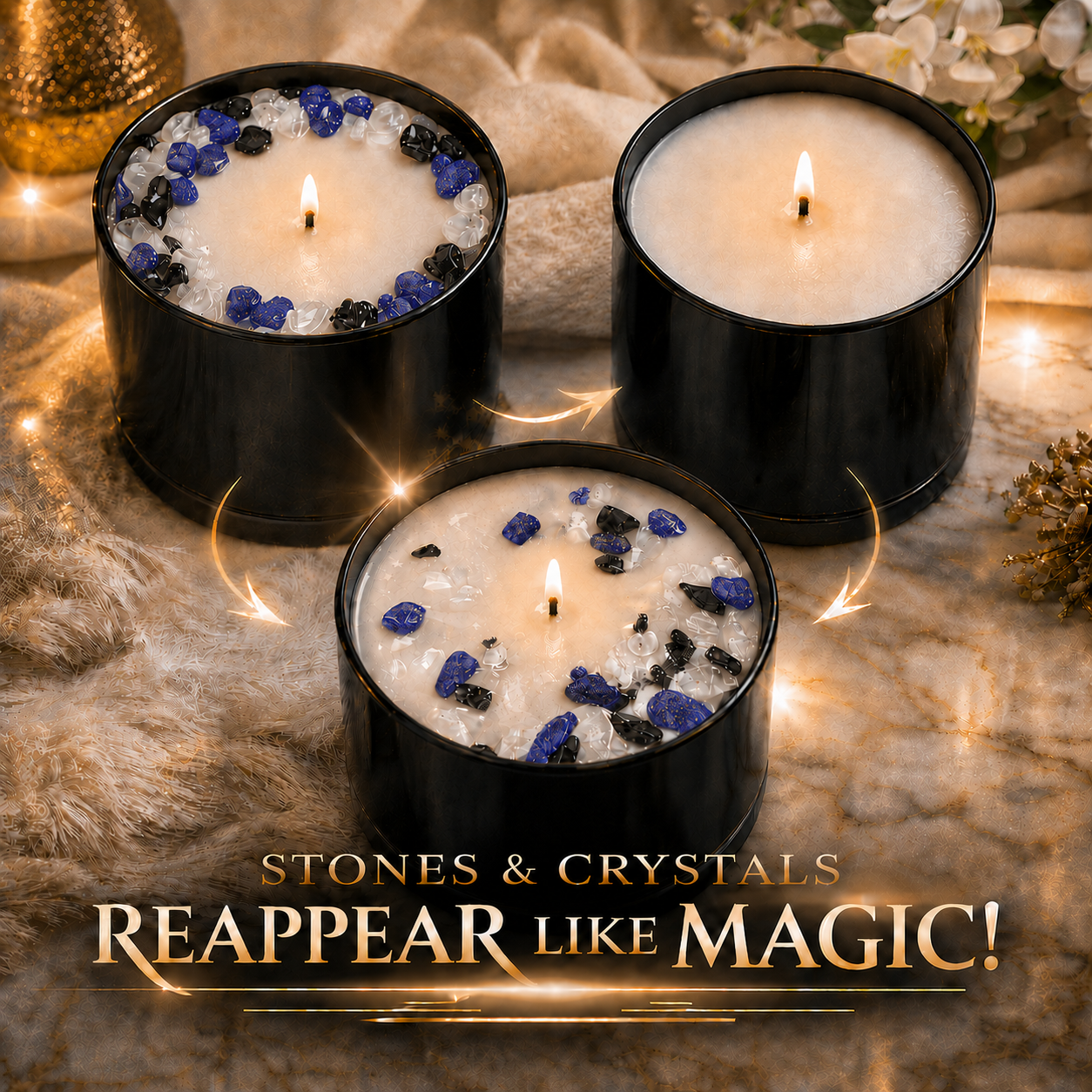 Sagittarius Zodiac Crystal Candle with Black Obsidian, Lapis Lazuli, and Crystal Quartz | Coconut-Soy Wax Candle, 9oz