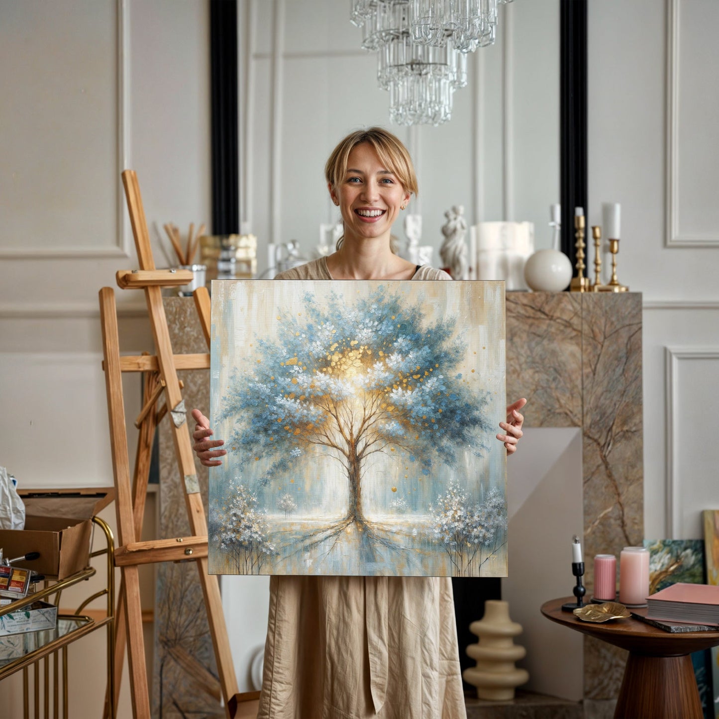 Canvas Print Ethereal Arboretum by Tailored Canvases, blue and gold tree scene on canvas on Tampa Home & Garden Store