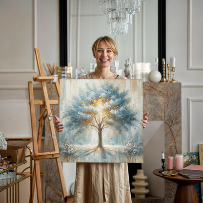 Canvas Print Ethereal Arboretum by Tailored Canvases, blue and gold tree scene on canvas on Tampa Home & Garden Store
