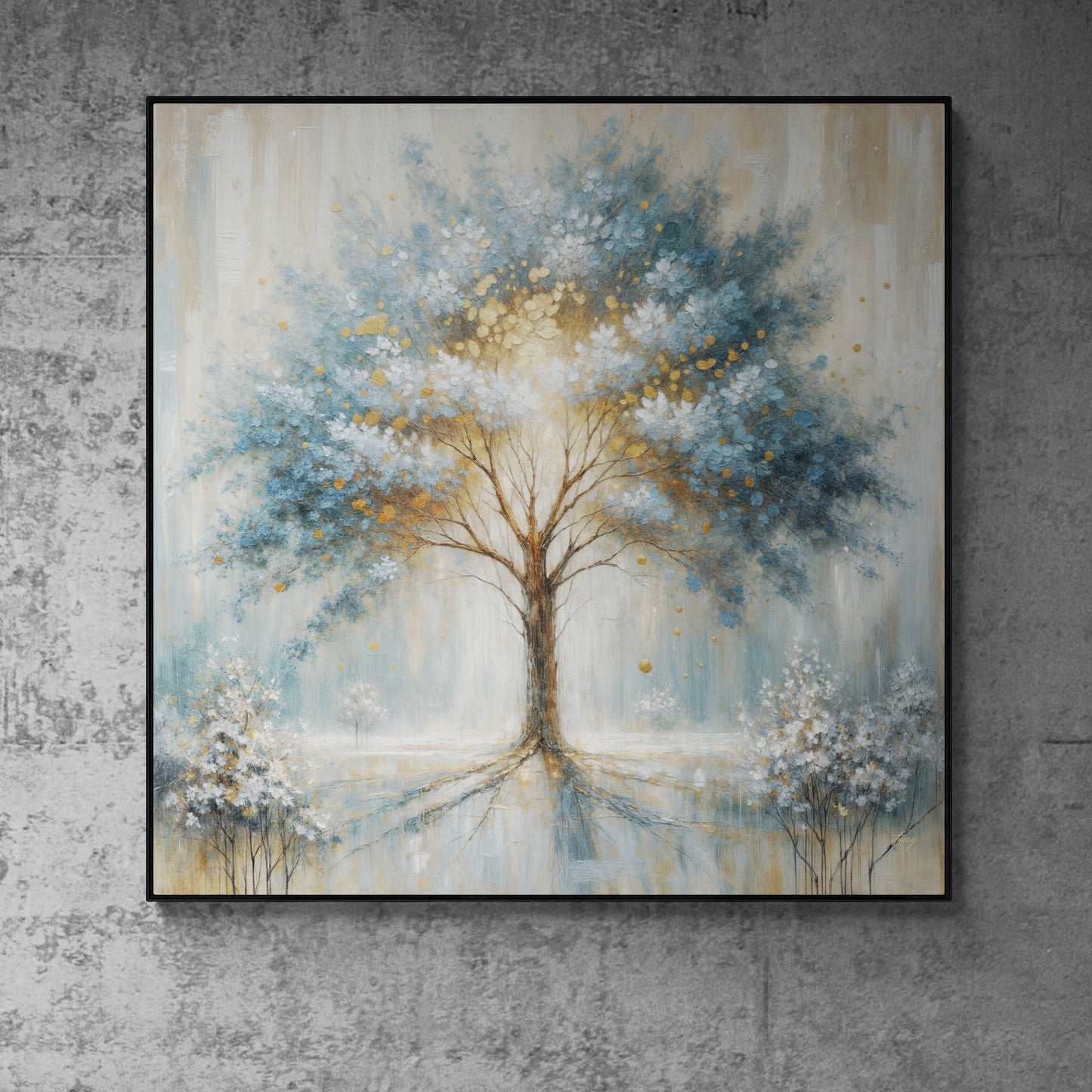 Canvas print Ethereal Arboretum by Tailored Canvases with blue gold tree artwork on Tampa Home & Garden Store