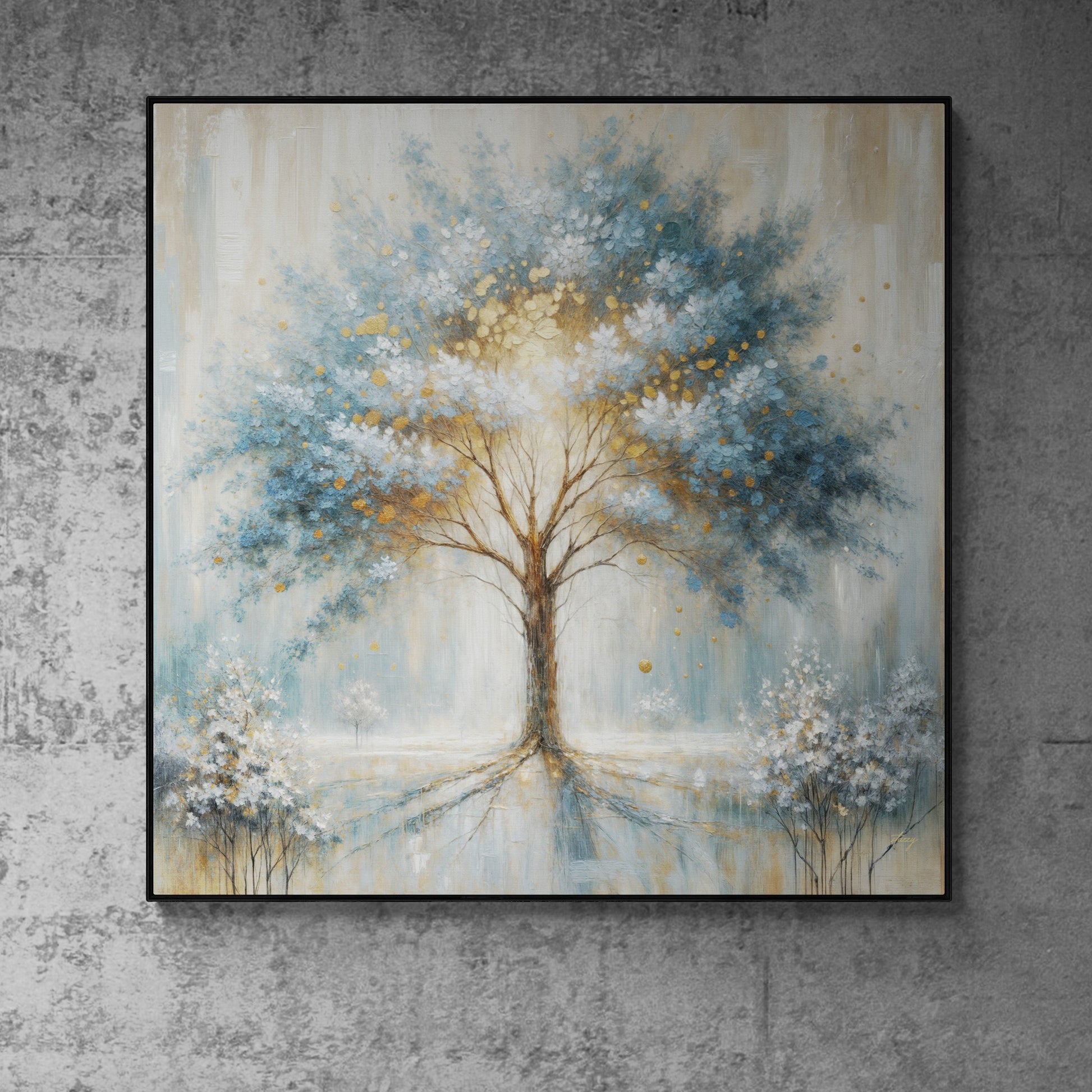 Canvas print Ethereal Arboretum by Tailored Canvases with blue gold tree artwork on Tampa Home & Garden Store