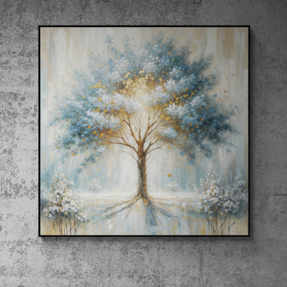 Canvas print Ethereal Arboretum by Tailored Canvases with blue gold tree artwork on Tampa Home & Garden Store